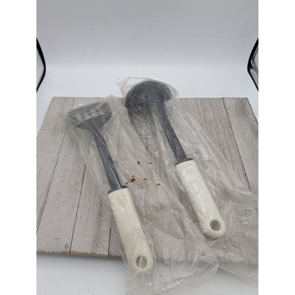 Set of 2 Nylon Utensils Ladle Slotted Spatula Turner Flipper Black Plastic - Picture 4 of 4